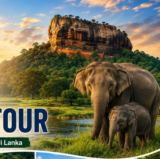Sigiriya Rock Fortress and elephants